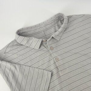 Lululemon Athletica Mens Gray/Black Striped SS EVOLUTION Polo See Measurements